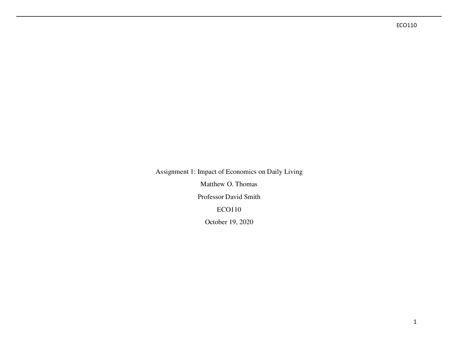 Preview image for Assignment 1 Impact of Economics on Daily Living.